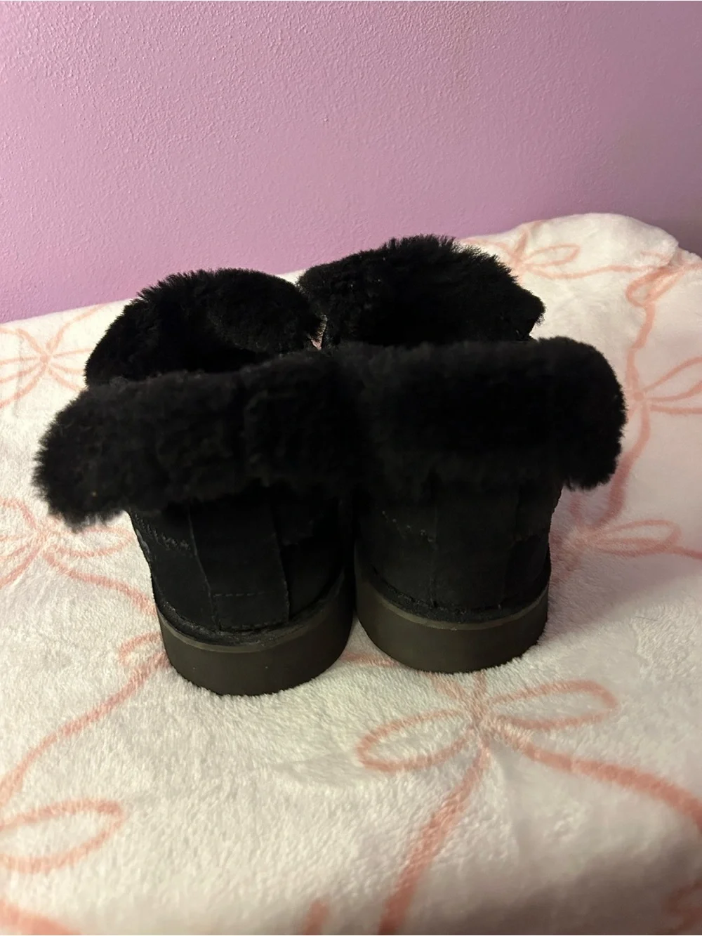UGG Black Suede Shearling Cuff Ankle Booties